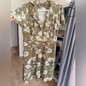 zeagoo Olive Green Floral Button-Front Dress